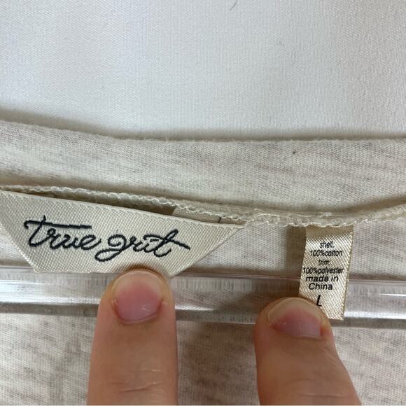 True Grit Oatmeal Beige Hi-Low Long Sleeve Slouchy Top Cotton Womens Large - Picture 3 of 5